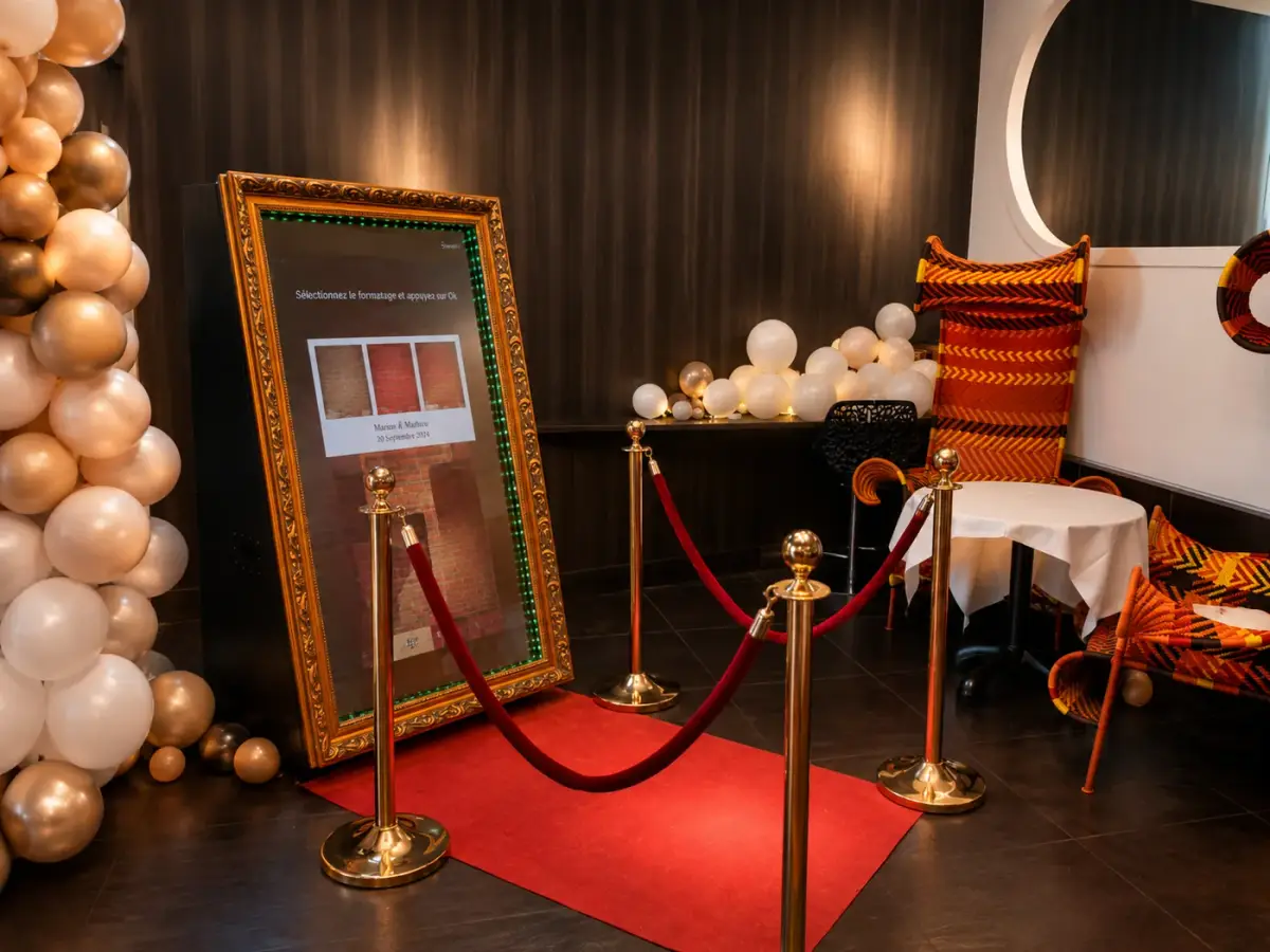 Miroir Magique avec tapis rouge et arche de ballons